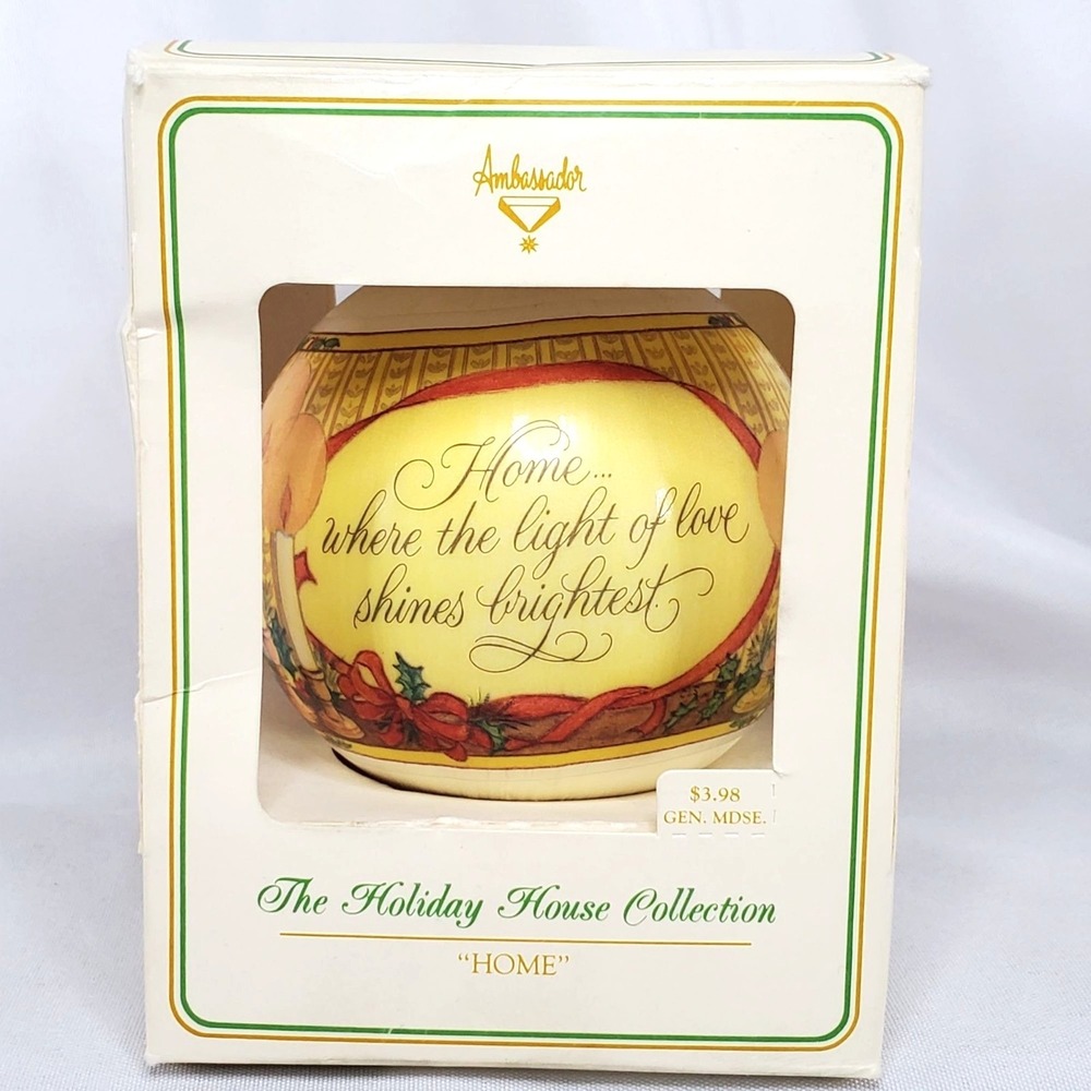 Vintage Ambassador Holiday House Collection Satin Ornament "Home" 1980